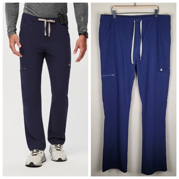 Figs Size XXL Tall Cairo Cargo Scrub Pants Straight Leg Elastic Waist Navy Blue - Picture 1 of 13